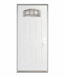 American Building Supply Front Doors Craftsman 36-in x 80-in Steel 1/4 Lite Left-Hand Inswing Primed Prehung Single Front Door with Brickmould Insulating Core