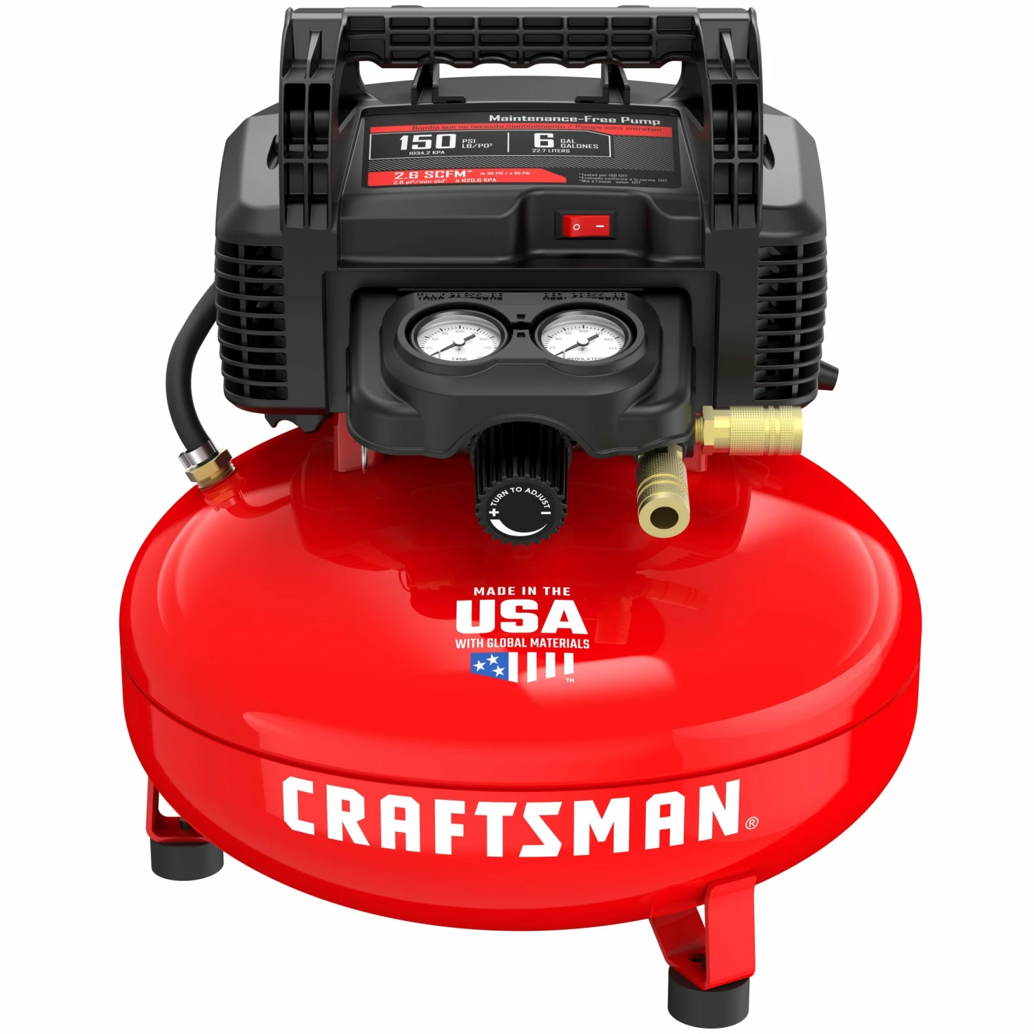 CRAFTSMAN Air Compressors 6-Gallon Single Stage Portable Electric Pancake Air Compressor 4 CRAFTSMAN Air Compressors 6-Gallon Single Stage Portable Electric Pancake Air Compressor - Image 4