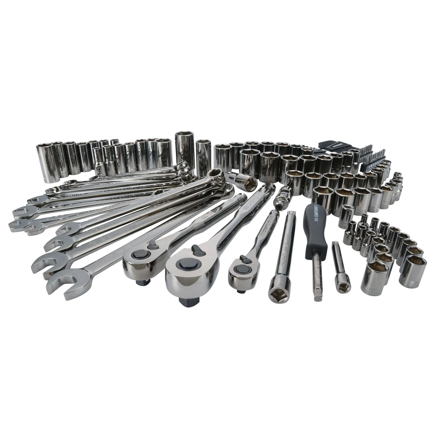 CRAFTSMAN Mechanics Tool Sets 121-Piece Standard (SAE) and Metric Combination Gunmetal Chrome Mechanics Tool Set (1/4-in; 3/8-in) 1 CRAFTSMAN Mechanics Tool Sets 121-Piece Standard (SAE) and Metric Combination Gunmetal Chrome Mechanics Tool Set (1/4-in; 3/8-in)