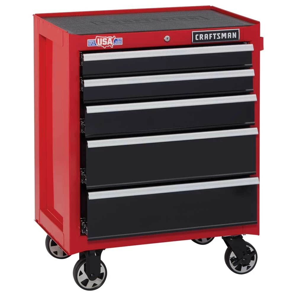 CRAFTSMAN Bottom Tool Cabinets 2000 Series 26.5-in W x 34-in H 5-Drawer Steel Rolling Tool Cabinet (Red) 1 CRAFTSMAN Bottom Tool Cabinets 2000 Series 26.5-in W x 34-in H 5-Drawer Steel Rolling Tool Cabinet (Red)