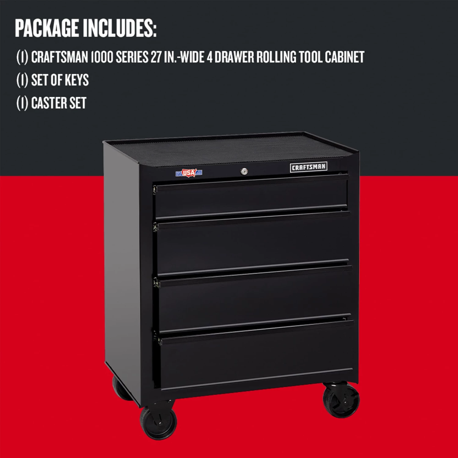 CRAFTSMAN Bottom Tool Cabinets 1000 Series 26.5-in W x 32.5-in H 4-Drawer Steel Rolling Tool Cabinet (Black) 5 CRAFTSMAN Bottom Tool Cabinets 1000 Series 26.5-in W x 32.5-in H 4-Drawer Steel Rolling Tool Cabinet (Black) - Image 5