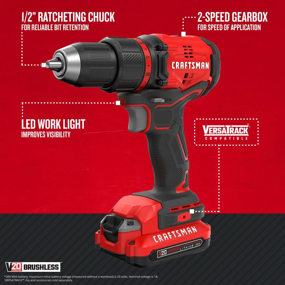 CRAFTSMAN Drills V20 20-volt Max 1/2-in Brushless Cordless Drill (1-Battery Included and Charger Included) 2 CRAFTSMAN Drills V20 20-volt Max 1/2-in Brushless Cordless Drill (1-Battery Included and Charger Included) - Image 2