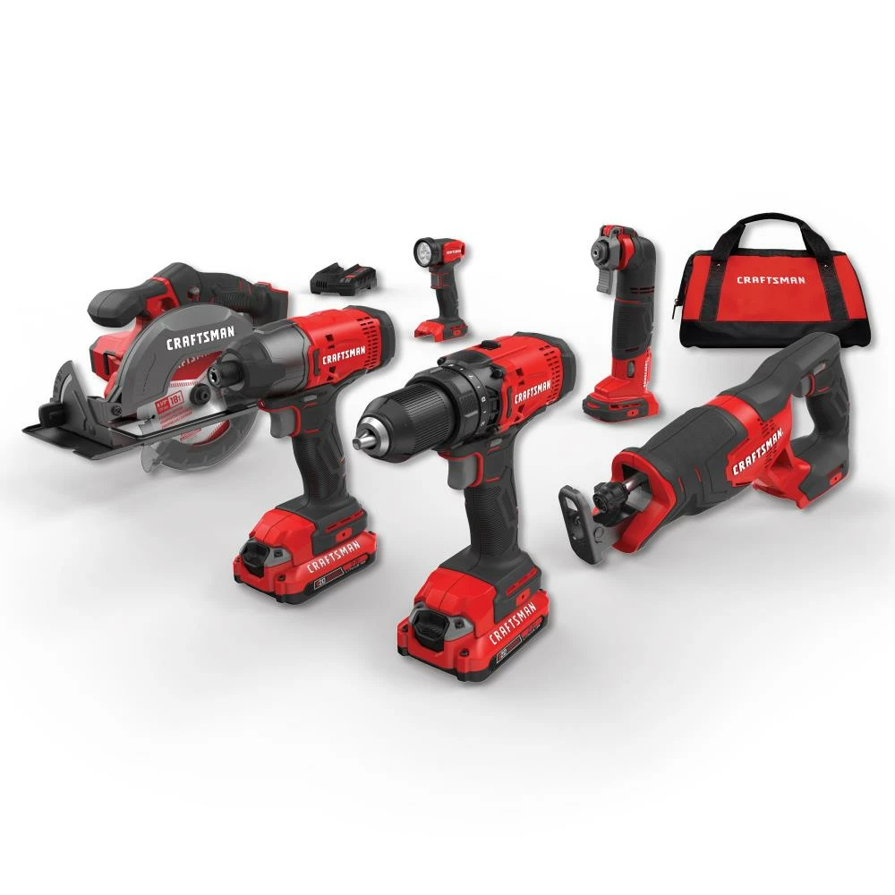 CRAFTSMAN Power Tool Combo Kits V20 6-Tool 20-Volt Max Power Tool Combo Kit with Soft Case (2-Batteries Included and Charger Included) 1 CRAFTSMAN Power Tool Combo Kits V20 6-Tool 20-Volt Max Power Tool Combo Kit with Soft Case (2-Batteries Included and Charger Included)