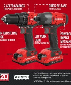 CRAFTSMAN Power Tool Combo Kits V20 2-Tool 20-Volt Max Power Tool Combo Kit with Soft Case (2-Batteries Included and Charger Included) -Craftsman Store 09651943