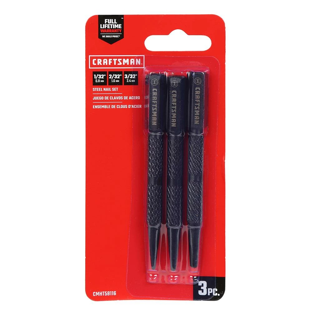 CRAFTSMAN Punches Tip Sizes Include 1/32-in, 2/32-in, 3/32-in Nail Set Punch 3 CRAFTSMAN Punches Tip Sizes Include 1/32-in, 2/32-in, 3/32-in Nail Set Punch - Image 3