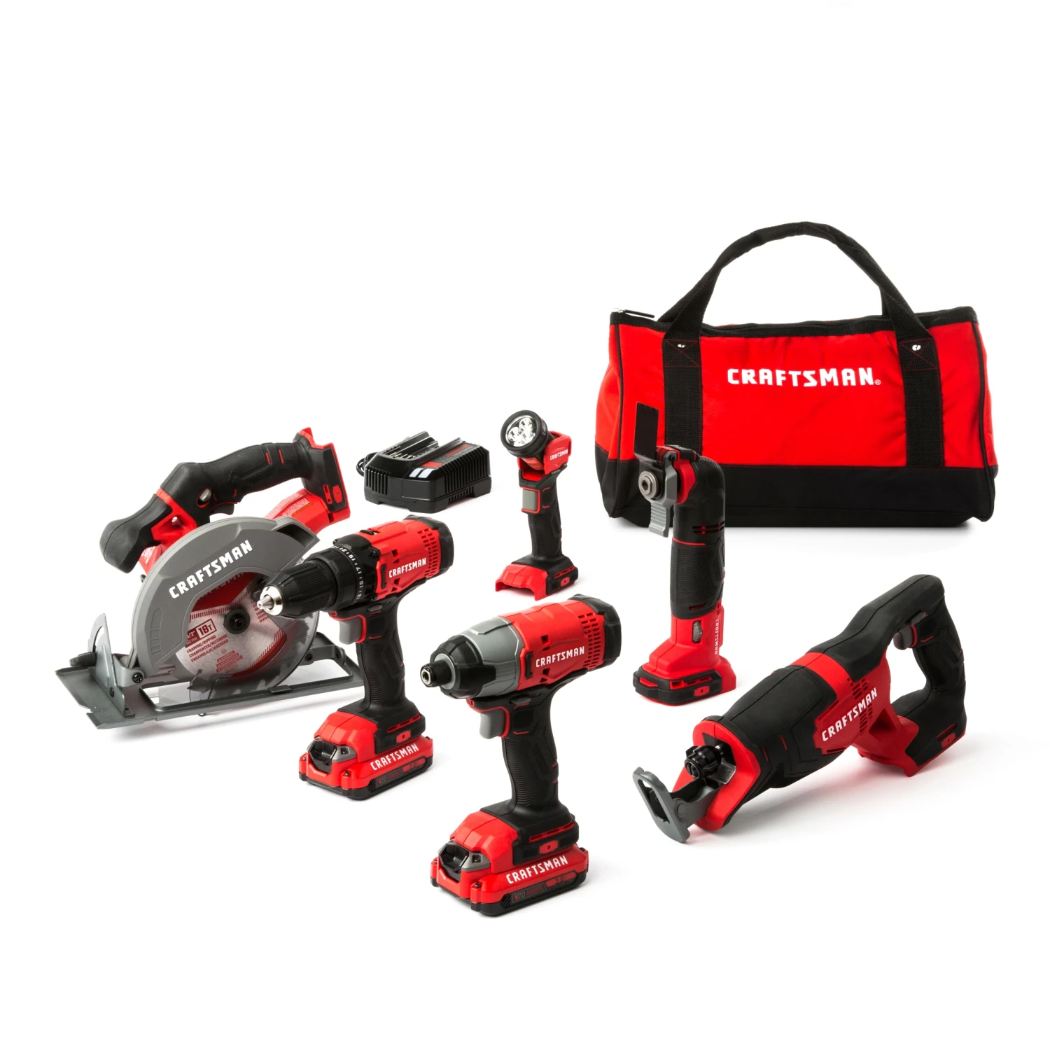 CRAFTSMAN Power Tool Combo Kits V20 6-Tool 20-Volt Max Power Tool Combo Kit with Soft Case (2-Batteries Included and Charger Included) 2 CRAFTSMAN Power Tool Combo Kits V20 6-Tool 20-Volt Max Power Tool Combo Kit with Soft Case (2-Batteries Included and Charger Included) - Image 2