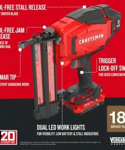 CRAFTSMAN Nailers V20 18-Gauge 20-Volt Max Cordless Brad Nailer -Craftsman Store 09900514