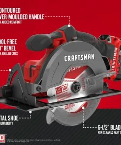 CRAFTSMAN Circular Saws V20 20-Volt Max 6-1/2-in Cordless Circular Saw Kit Circular Saw (1-Battery and Charger Included) 19 CRAFTSMAN Circular Saws V20 20-Volt Max 6-1/2-in Cordless Circular Saw Kit Circular Saw (1-Battery and Charger Included) -Craftsman Store 09986173