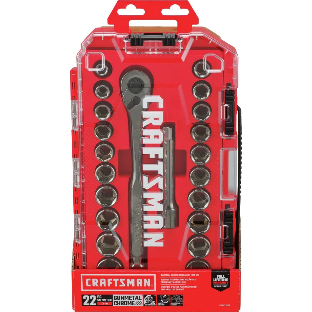 CRAFTSMAN Mechanics Tool Sets 22-Piece Standard (SAE) and Metric Combination Gunmetal Chrome Mechanics Tool Set 8 CRAFTSMAN Mechanics Tool Sets 22-Piece Standard (SAE) and Metric Combination Gunmetal Chrome Mechanics Tool Set - Image 8