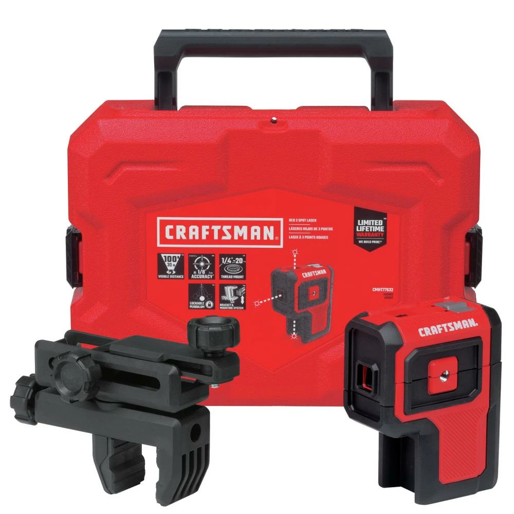 CRAFTSMAN Laser Levels 100-ft Red Beam Self-Leveling Line Generator 3 Spot Laser Level Kit with Plumb Points with Hard Case 6 CRAFTSMAN Laser Levels 100-ft Red Beam Self-Leveling Line Generator 3 Spot Laser Level Kit with Plumb Points with Hard Case - Image 6