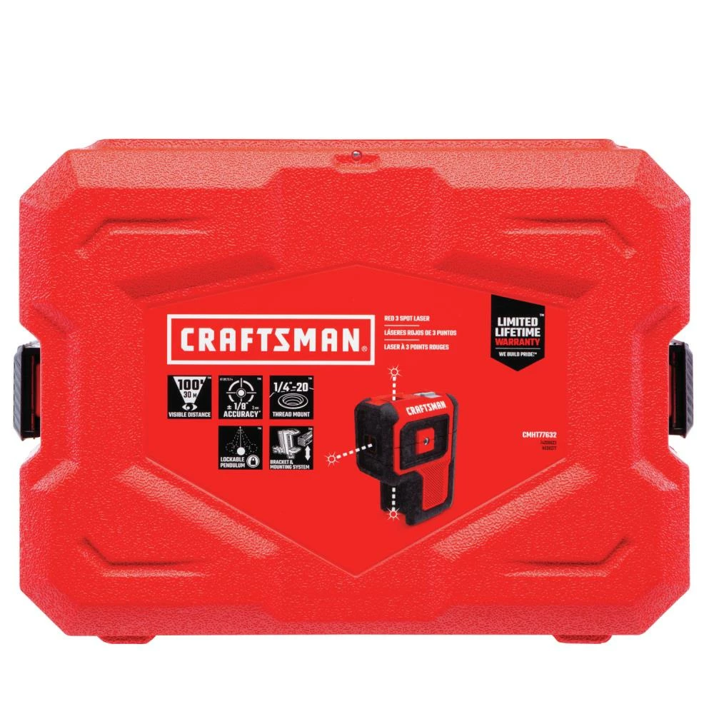 CRAFTSMAN Laser Levels 100-ft Red Beam Self-Leveling Line Generator 3 Spot Laser Level Kit with Plumb Points with Hard Case 7 CRAFTSMAN Laser Levels 100-ft Red Beam Self-Leveling Line Generator 3 Spot Laser Level Kit with Plumb Points with Hard Case - Image 7