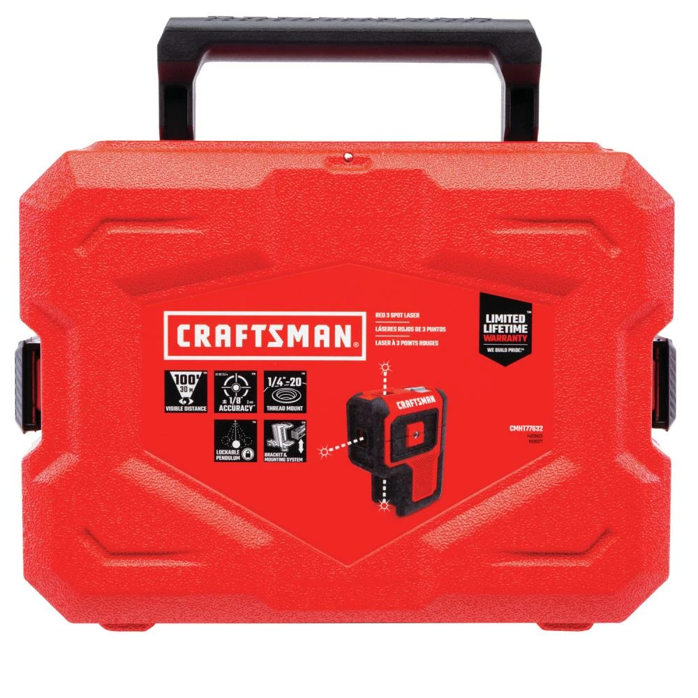 CRAFTSMAN Laser Levels 100-ft Red Beam Self-Leveling Line Generator 3 Spot Laser Level Kit with Plumb Points with Hard Case 8 CRAFTSMAN Laser Levels 100-ft Red Beam Self-Leveling Line Generator 3 Spot Laser Level Kit with Plumb Points with Hard Case - Image 8