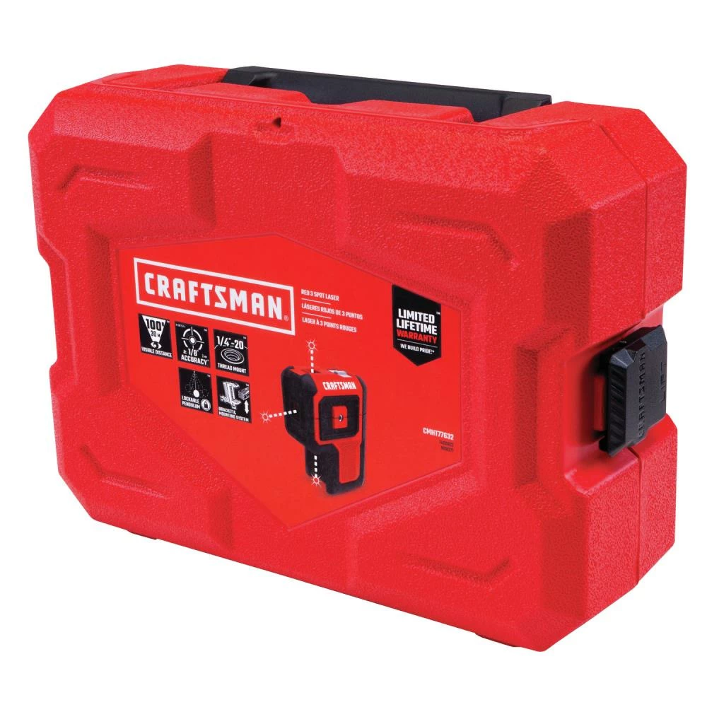 CRAFTSMAN Laser Levels 100-ft Red Beam Self-Leveling Line Generator 3 Spot Laser Level Kit with Plumb Points with Hard Case 9 CRAFTSMAN Laser Levels 100-ft Red Beam Self-Leveling Line Generator 3 Spot Laser Level Kit with Plumb Points with Hard Case - Image 9