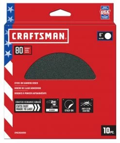 CRAFTSMAN Power Tool Sandpaper 6 In PSA Cer Discs 80 Grit 10pk 10-Piece Ceramic Alumina 80-Grit Disc Sandpaper