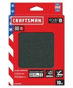CRAFTSMAN Power Tool Sandpaper Ceramic 1/4 Sheet 80 Grit 10pk 10-Piece Ceramic Alumina 80-Grit Sheet Sandpaper