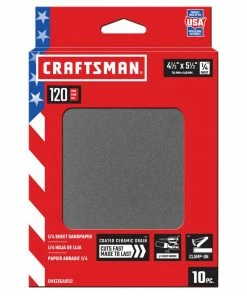 CRAFTSMAN Power Tool Sandpaper Ceramic 1/4 Sheet 120 Grit 10pk 10-Piece Ceramic Alumina 120-Grit Sheet Sandpaper