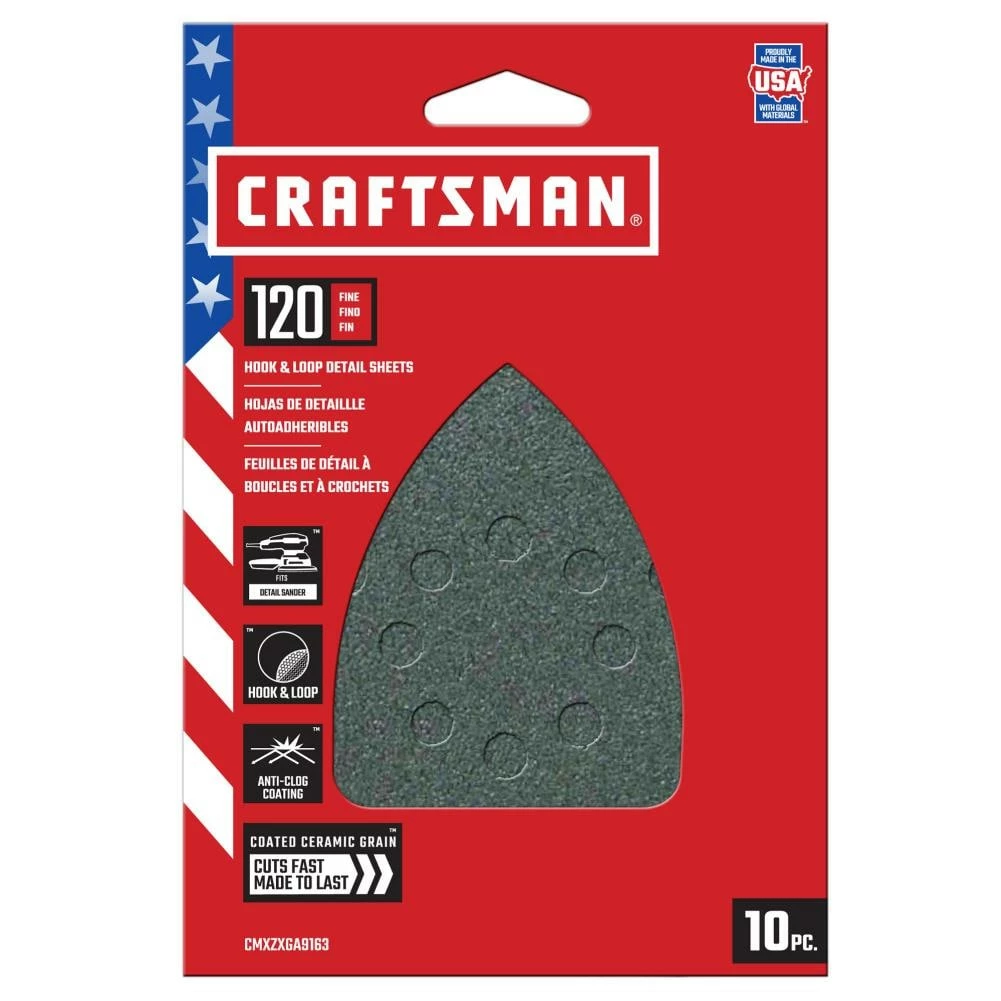 CRAFTSMAN Power Tool Sandpaper Ceramic Mouse Sht 120 Grit 10pk 10-Piece Ceramic Alumina 120-Grit Detail Sandpaper 1 CRAFTSMAN Power Tool Sandpaper Ceramic Mouse Sht 120 Grit 10pk 10-Piece Ceramic Alumina 120-Grit Detail Sandpaper