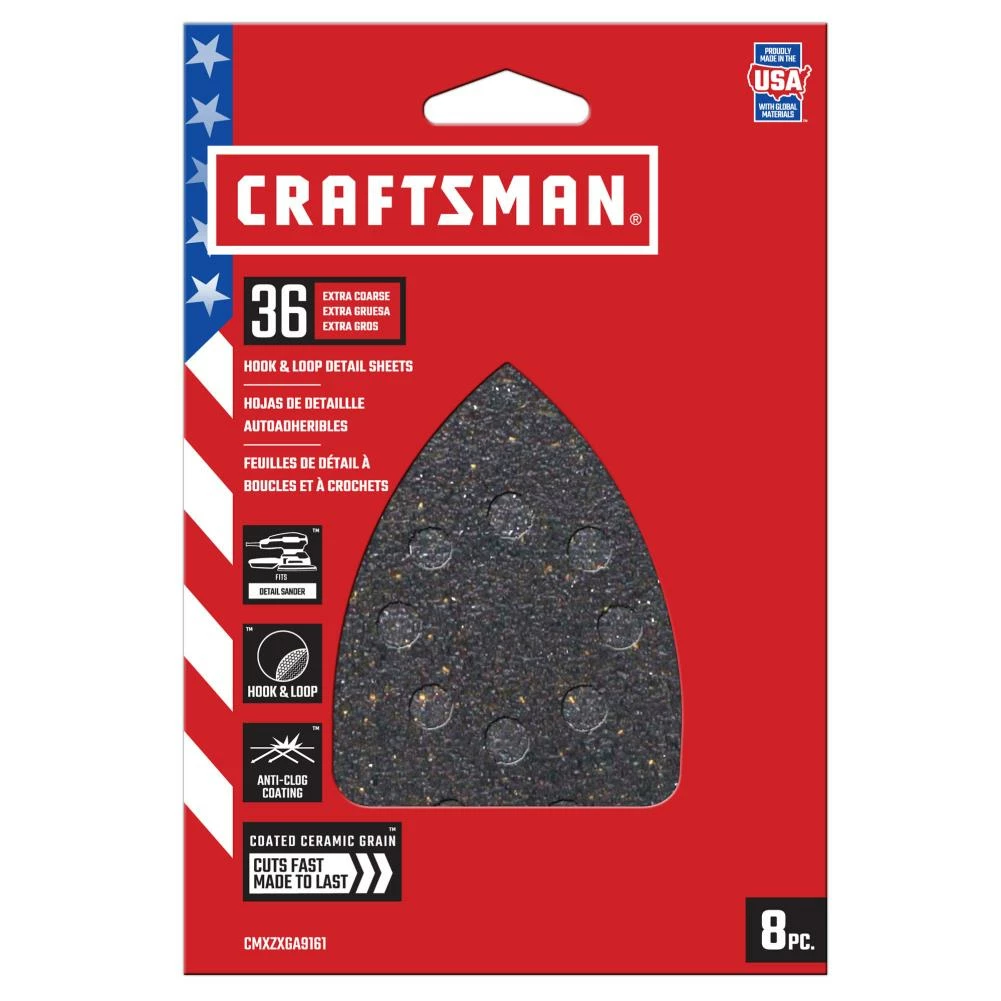 CRAFTSMAN Power Tool Sandpaper Ceramic Mouse Sheet 36 Grit 8pk 8-Piece Ceramic Alumina 36-Grit Detail Sandpaper 1 CRAFTSMAN Power Tool Sandpaper Ceramic Mouse Sheet 36 Grit 8pk 8-Piece Ceramic Alumina 36-Grit Detail Sandpaper