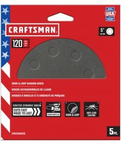 CRAFTSMAN Power Tool Sandpaper 5 In 8H H/L Cer Disc 120 Grit 5pk 5-Piece Ceramic Alumina 120-Grit Disc Sandpaper