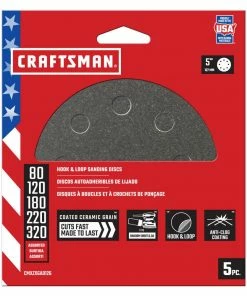 CRAFTSMAN Power Tool Sandpaper 5 In 8H H/L Cer Disc Asst Grt 5pk 5-Piece Ceramic Alumina Multi-grade Pack Disc Sandpaper