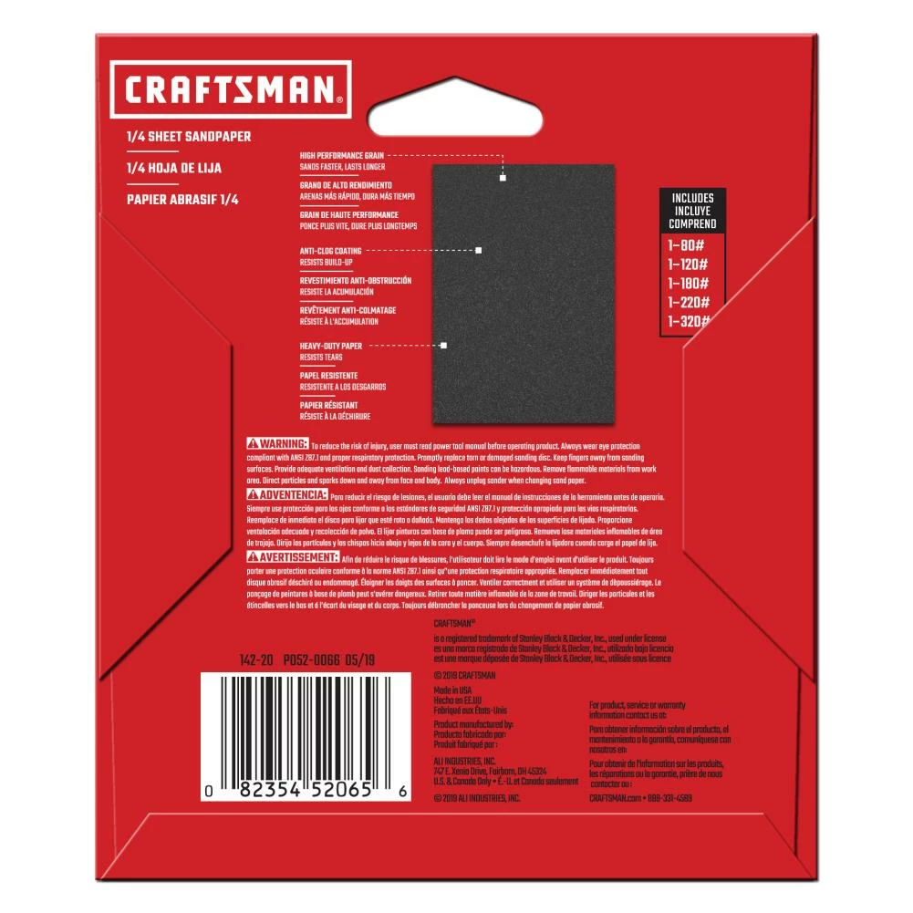 CRAFTSMAN Power Tool Sandpaper Ceramic 1/4 Sheet Asst Grit 5pk 5-Piece Ceramic Alumina Multi-grade Pack Sheet Sandpaper 2 CRAFTSMAN Power Tool Sandpaper Ceramic 1/4 Sheet Asst Grit 5pk 5-Piece Ceramic Alumina Multi-grade Pack Sheet Sandpaper - Image 2