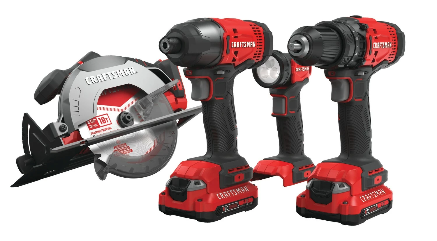 CRAFTSMAN Power Tool Combo Kits V20 4-Tool 20-Volt Max Power Tool Combo Kit Case (2-Batteries Included and Charger Included) 1 CRAFTSMAN Power Tool Combo Kits V20 4-Tool 20-Volt Max Power Tool Combo Kit Case (2-Batteries Included and Charger Included)