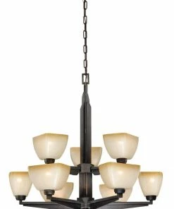 Cascadia Chandeliers Descartes II 9-Light Architectural Bronze Craftsman Chandelier