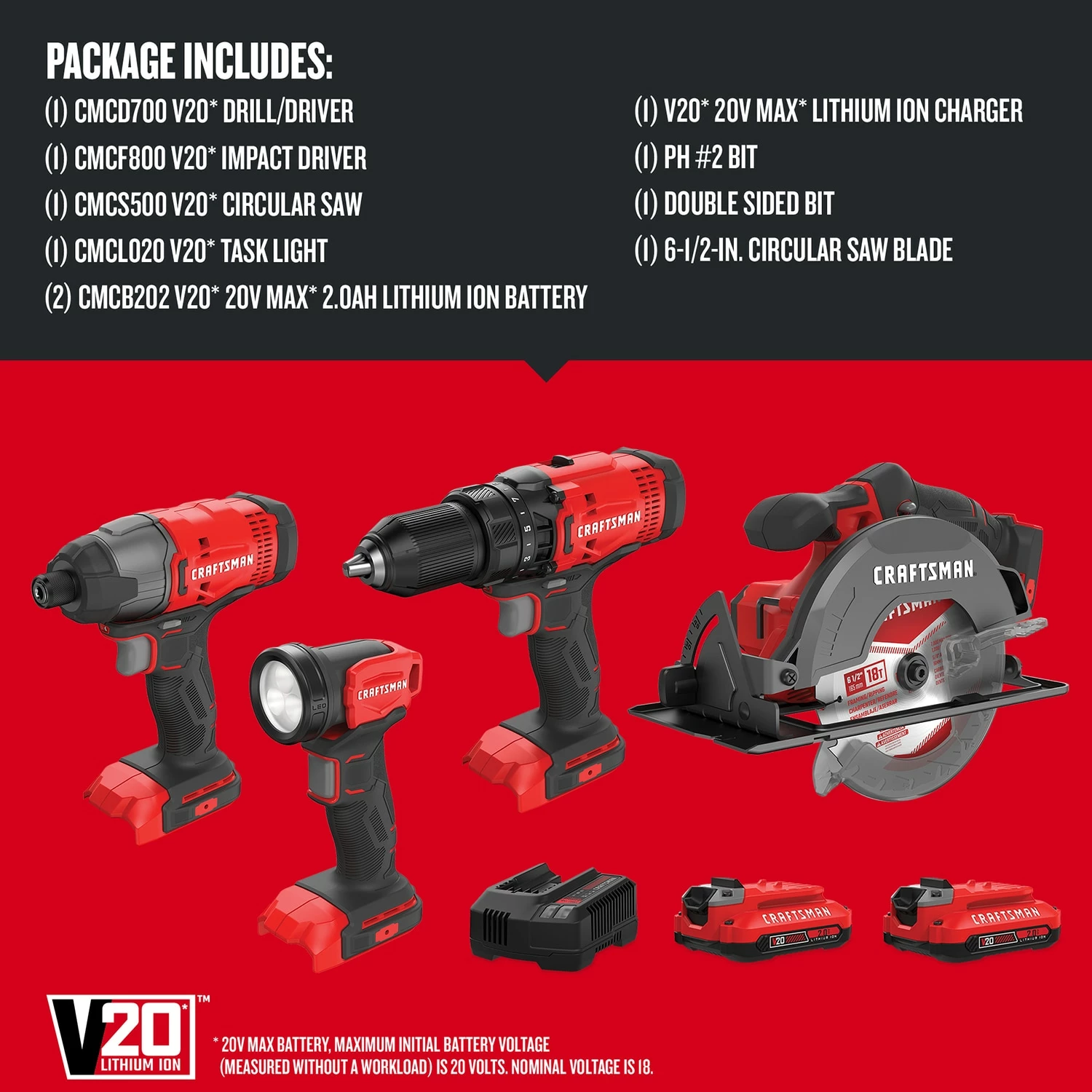 CRAFTSMAN Power Tool Combo Kits V20 4-Tool 20-Volt Max Power Tool Combo Kit Case (2-Batteries Included and Charger Included) 3 CRAFTSMAN Power Tool Combo Kits V20 4-Tool 20-Volt Max Power Tool Combo Kit Case (2-Batteries Included and Charger Included) - Image 3