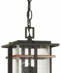 Minka Lavery Pendant Lighting San Marcos Black with Antique Copper Accents Craftsman Clear Glass Linear Outdoor Pendant Light