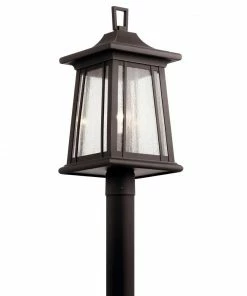 Kichler Post Light Parts Taden 150-Watt 21.5-in Rubbed Bronze Craftsman Light Post Lantern