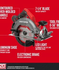 CRAFTSMAN Circular Saws V20 20-Volt Max 7-1/4-in Brushless Cordless Circular Saw -Craftsman Store 13631864