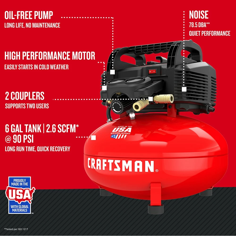 CRAFTSMAN Air Compressors 6-Gallon Single Stage Portable Electric Pancake Air Compressor 7 CRAFTSMAN Air Compressors 6-Gallon Single Stage Portable Electric Pancake Air Compressor - Image 7
