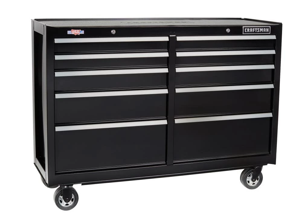 CRAFTSMAN Bottom Tool Cabinets 2000 Series 52-in W x 37.5-in H 10-Drawer Steel Rolling Tool Cabinet (Black) 1 CRAFTSMAN Bottom Tool Cabinets 2000 Series 52-in W x 37.5-in H 10-Drawer Steel Rolling Tool Cabinet (Black)