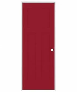 ReliaBilt Prehung Interior Doors Shaker 32-in x 80-in Barn Red 3-Panel Craftsman Solid Core Prefinished Pine MDF Right Hand Inswing Single Prehung Interior Door