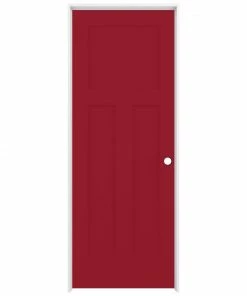 ReliaBilt Prehung Interior Doors Shaker 28-in x 80-in Barn Red 3-Panel Craftsman Solid Core Prefinished Pine MDF Right Hand Inswing Single Prehung Interior Door