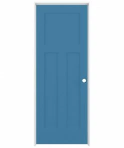 ReliaBilt Prehung Interior Doors Shaker 24-in x 80-in Blue Heron 3-Panel Craftsman Solid Core Prefinished Pine MDF Left Hand Inswing Single Prehung Interior Door