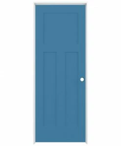 ReliaBilt Prehung Interior Doors Shaker 28-in x 80-in Blue Heron 3-Panel Craftsman Solid Core Prefinished Pine MDF Left Hand Inswing Single Prehung Interior Door