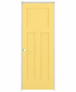 American Building Supply Prehung Interior Doors Shaker 28-in x 80-in Marigold 3-Panel Craftsman Solid Core Prefinished Pine MDF Right Hand Inswing Single Prehung Interior Door