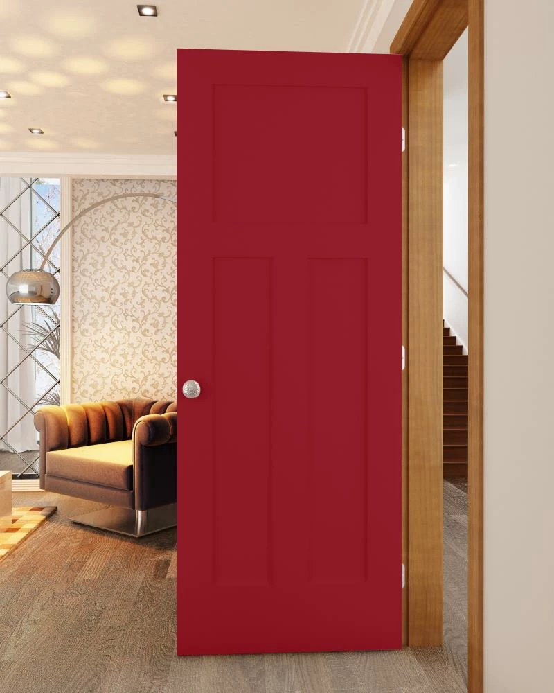 ReliaBilt Prehung Interior Doors Shaker 36-in x 80-in Barn Red 3-Panel Craftsman Solid Core Prefinished Pine MDF Left Hand Inswing Single Prehung Interior Door 2 ReliaBilt Prehung Interior Doors Shaker 36-in x 80-in Barn Red 3-Panel Craftsman Solid Core Prefinished Pine MDF Left Hand Inswing Single Prehung Interior Door - Image 2