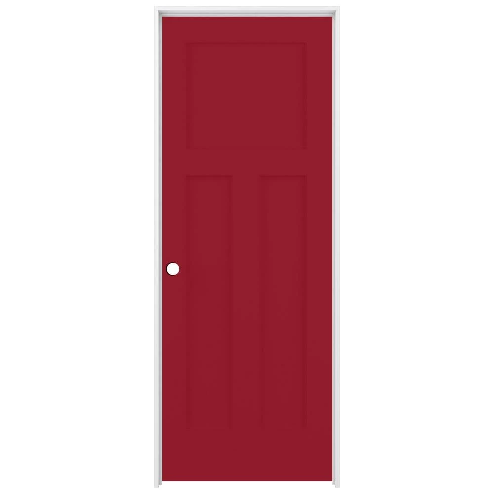 ReliaBilt Prehung Interior Doors Shaker 36-in x 80-in Barn Red 3-Panel Craftsman Solid Core Prefinished Pine MDF Left Hand Inswing Single Prehung Interior Door 1 ReliaBilt Prehung Interior Doors Shaker 36-in x 80-in Barn Red 3-Panel Craftsman Solid Core Prefinished Pine MDF Left Hand Inswing Single Prehung Interior Door