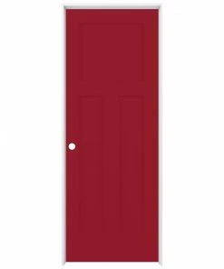 American Building Supply Prehung Interior Doors Shaker 24-in x 80-in Barn Red 3-Panel Craftsman Solid Core Prefinished Pine MDF Left Hand Inswing Single Prehung Interior Door