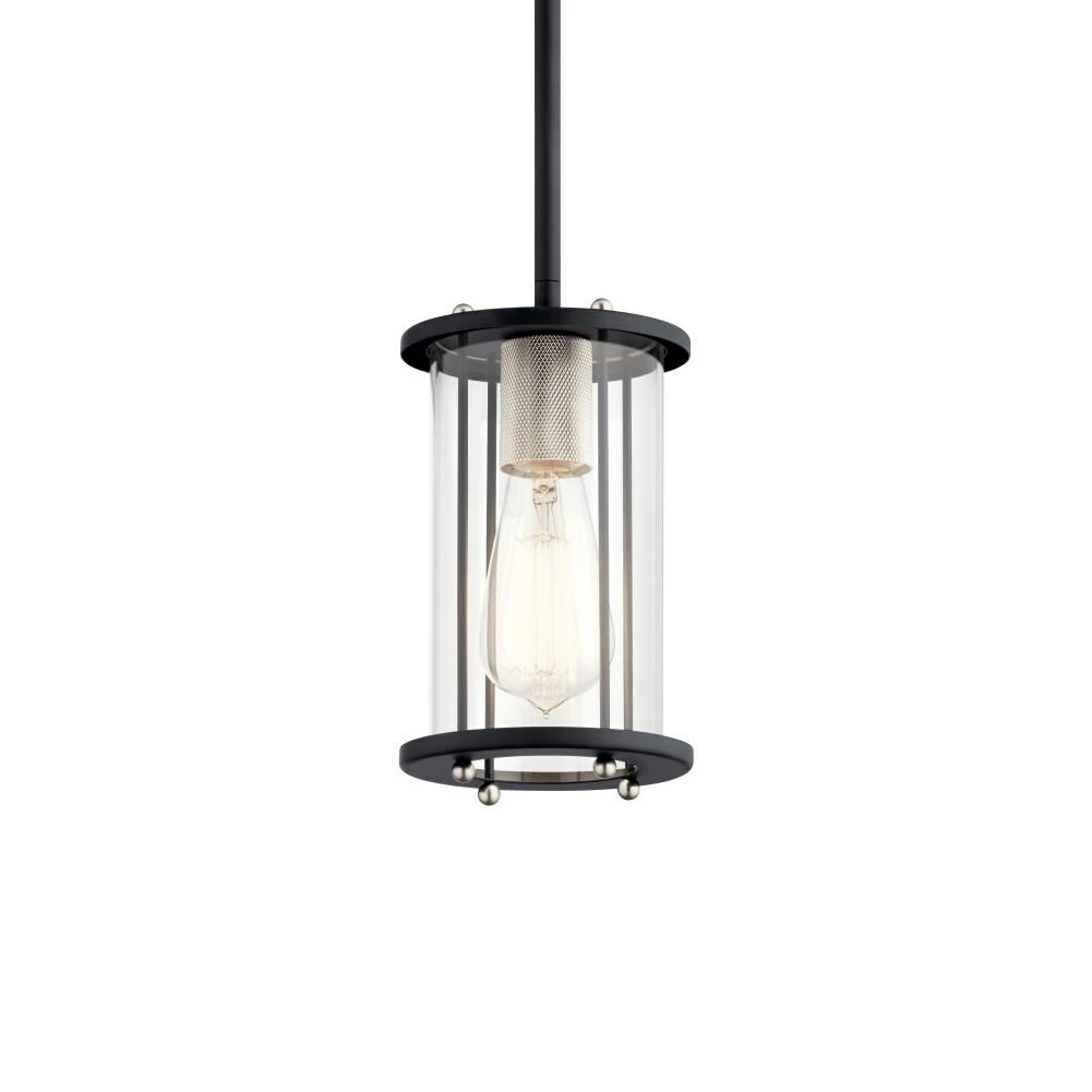 Kichler Pendant Lighting Loman Matte Black and Brushed Nickel Craftsman Clear Glass Cylinder Mini Pendant Light 4 Kichler Pendant Lighting Loman Matte Black and Brushed Nickel Craftsman Clear Glass Cylinder Mini Pendant Light - Image 4