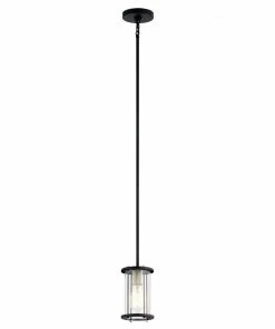 Kichler Pendant Lighting Loman Matte Black and Brushed Nickel Craftsman Clear Glass Cylinder Mini Pendant Light