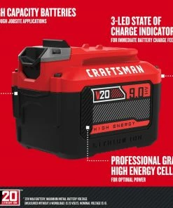 CRAFTSMAN Power Tool Batteries & Chargers V20 20-Volt Max 9 Amp-Hour Lithium Power Tool Battery -Craftsman Store 15317888