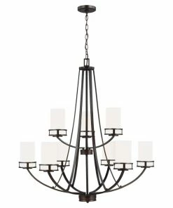 Sea Gull Lighting Chandeliers Robie 9-Light Bronze Craftsman Chandelier