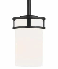 Sea Gull Lighting Pendant Lighting Robie Midnight Black Craftsman Etched Glass Cylinder Mini Pendant Light
