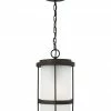 Sea Gull Lighting Pendant Lighting Wilburn Antique Bronze Craftsman Etched Glass Cylinder Outdoor Pendant Light