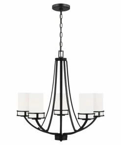 Sea Gull Lighting Chandeliers Robie 5-Light Midnight Black Craftsman Chandelier