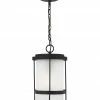 Sea Gull Lighting Pendant Lighting Wilburn Black Craftsman Etched Glass Cylinder Outdoor Pendant Light