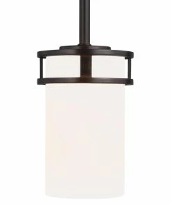 Sea Gull Lighting Pendant Lighting Robie Bronze Craftsman Etched Glass Cylinder Mini Pendant Light